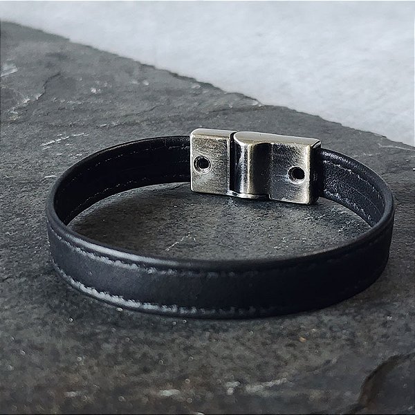 Pulseira Basic - Couro Preto Fecho Magnético