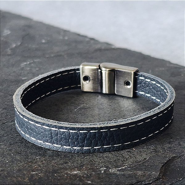 Pulseira Cowboy em Couro Azul e Fecho Metálico