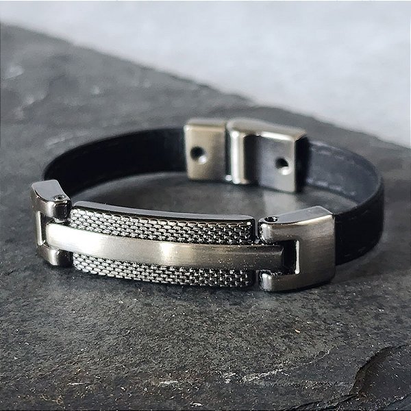 Pulseira Manhattan Masculina em Couro e Aço