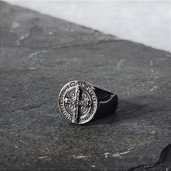 Anel São Bento em Aço Grafite