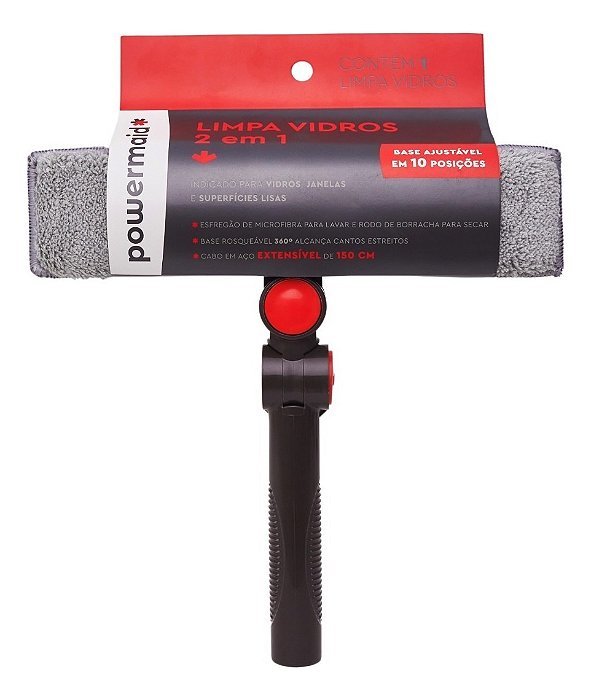 Limpa Vidros 2 em 1 Tam Unico Vermelho/Cinza - POWERMAID