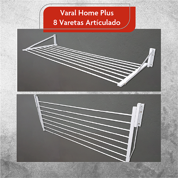 Varal De Parede Retratil Articulado 8 Varetas Aluminio - Home Plus