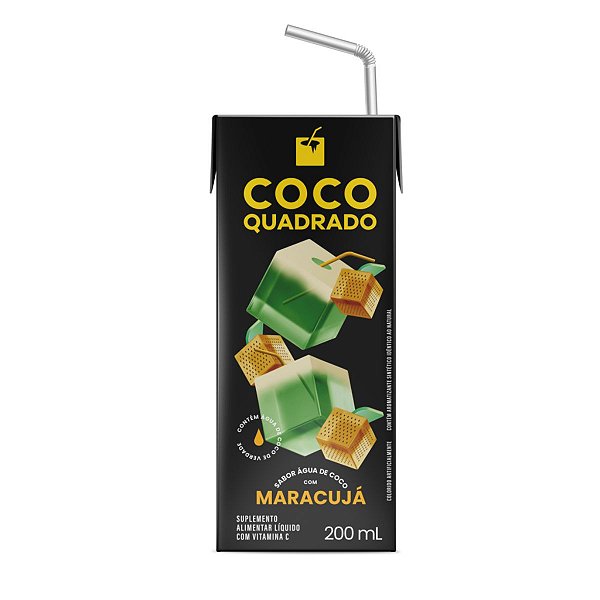 Água de Coco - Coco Quadrado 200ml Sabor Maracujá (Caixa com 27 unidades)