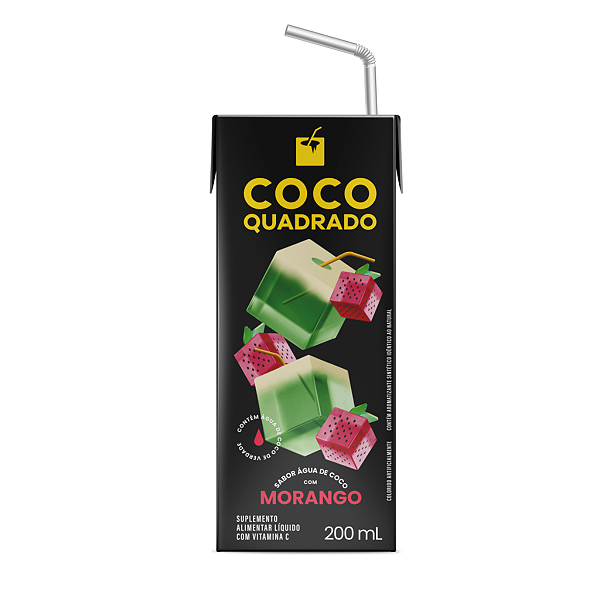 Água de Coco - Coco Quadrado 200ml Sabor Morango (Caixa com 27 unidades)