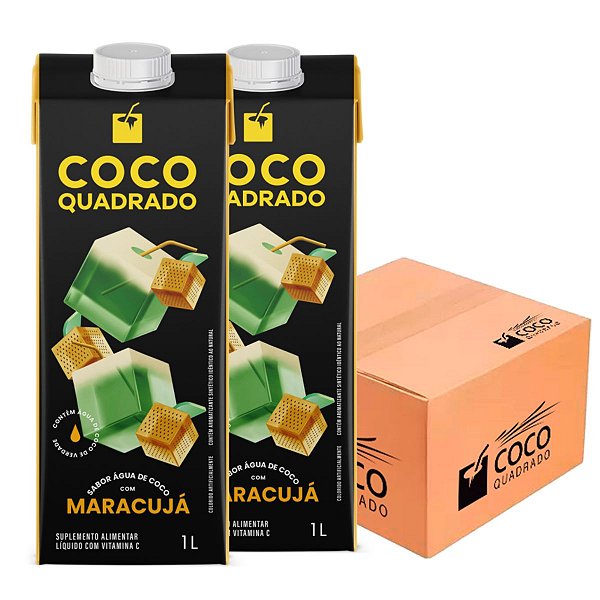 Água de Coco - Coco Quadrado 1L Sabor Maracujá (Caixa com 12 unidades)