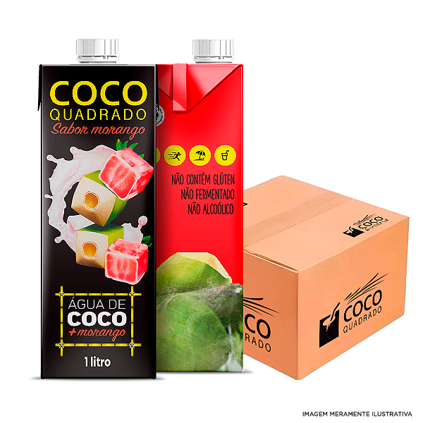 Água de Coco - Coco Quadrado 1L Sabor Morango (Caixa com 12 unidades) - Coco  Quadrado