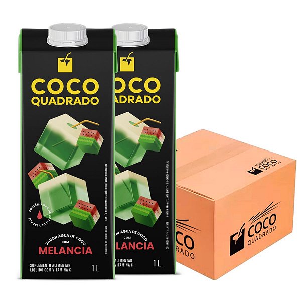 Água de Coco - Coco Quadrado 1L Sabor Melancia (Caixa com 12 unidades)