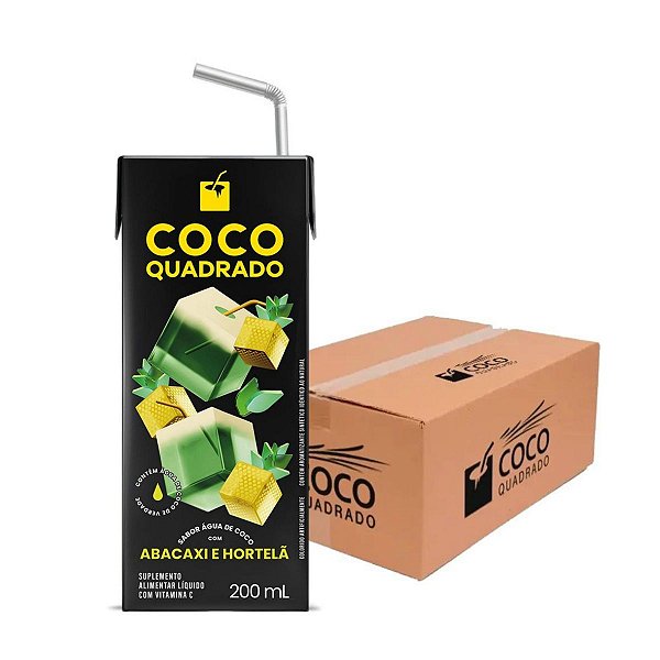Água de Coco - Coco Quadrado 200ml Sabor Abacaxi e Hortelã (Caixa com 27 unidades)