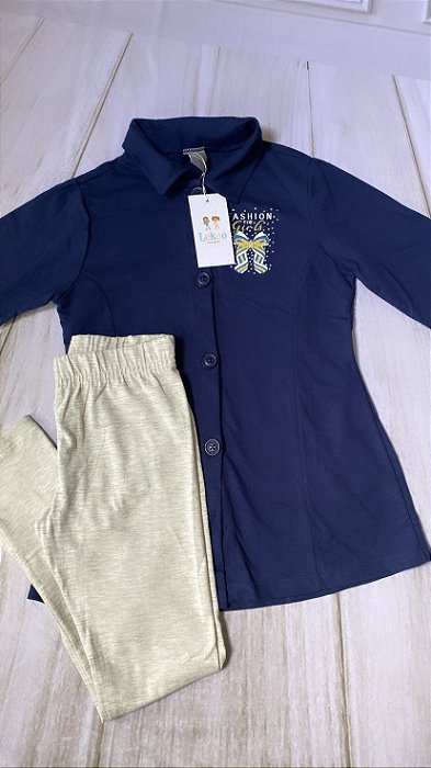 conjunto infantil feminino - camisa com botões + calça legging
