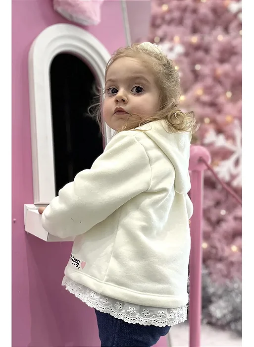 Casaco Infantil Moletom Premium Off White Capuz