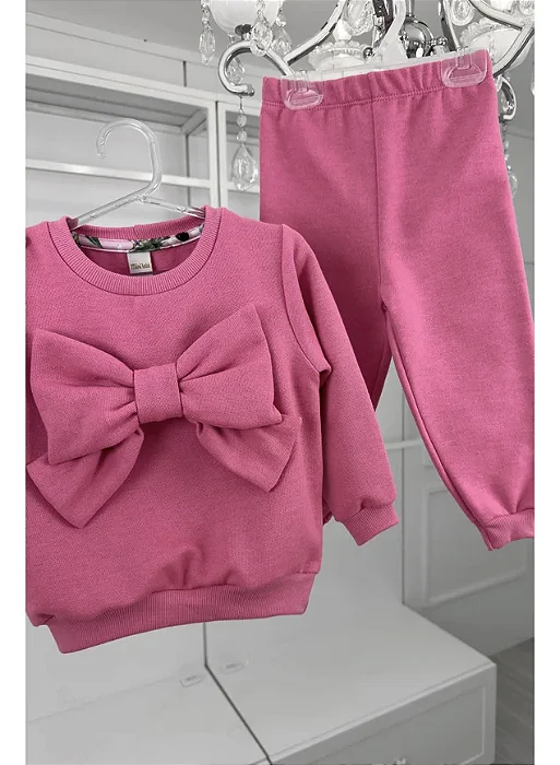 Conjunto Infantil Moletom TÉRMICO Premium Pink com Laço