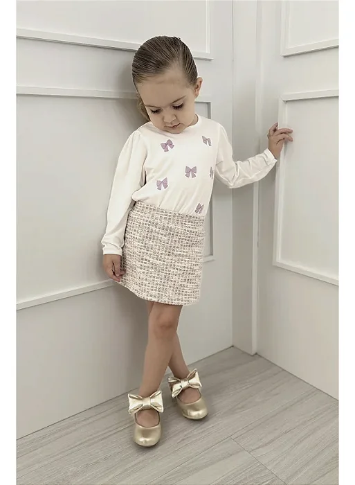 Conjunto Infantil Rosa Tweed Laços