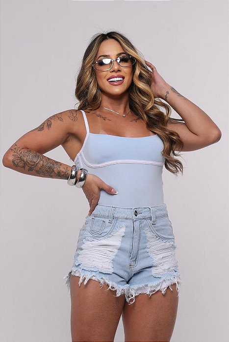 Short Jeans Destroyed cintura alta com forro Casual Lavagem Clara Barra Desfiada | sem elastano moda verão