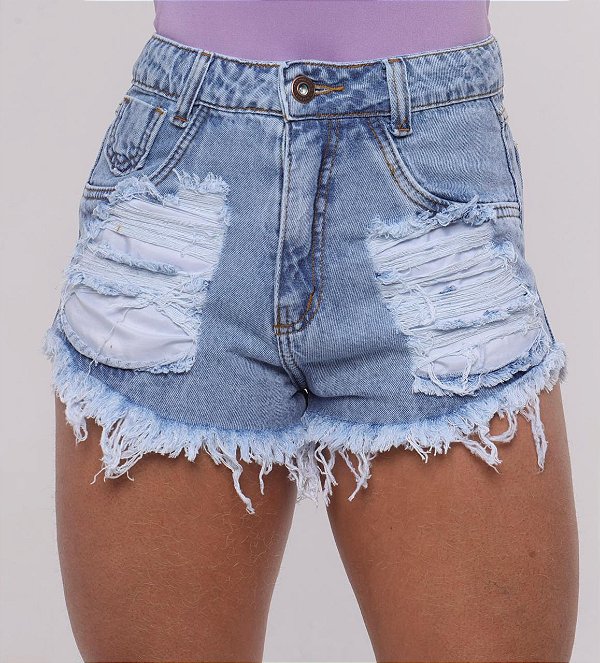Short Jeans Destroyed Casual com forro Lavagem Cinza e Barra Desfiada | Cintura Alta | Sem Elastano moda verão