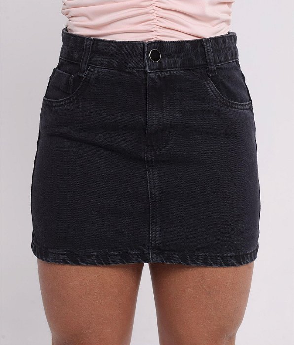 Saia Jeans Feminina Básica Estonada cintura alta Sem elastano - 100% algodão