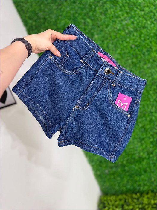 Short Jeans Feminino Cintura Alta Lavagem Escura - Sem Elastano Moda Blogueira