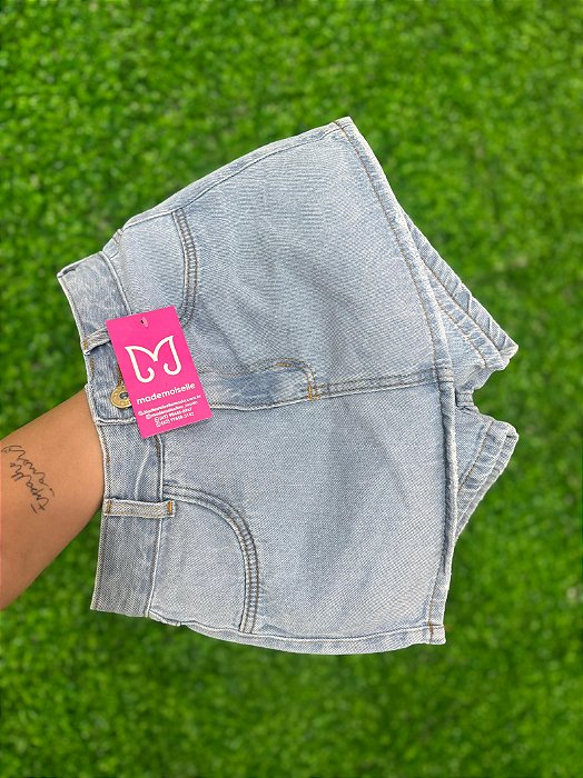 Short Saia Jeans Feminino Cintura Alta na Lavagem Clara I 100% Algodão - Sem Elastano