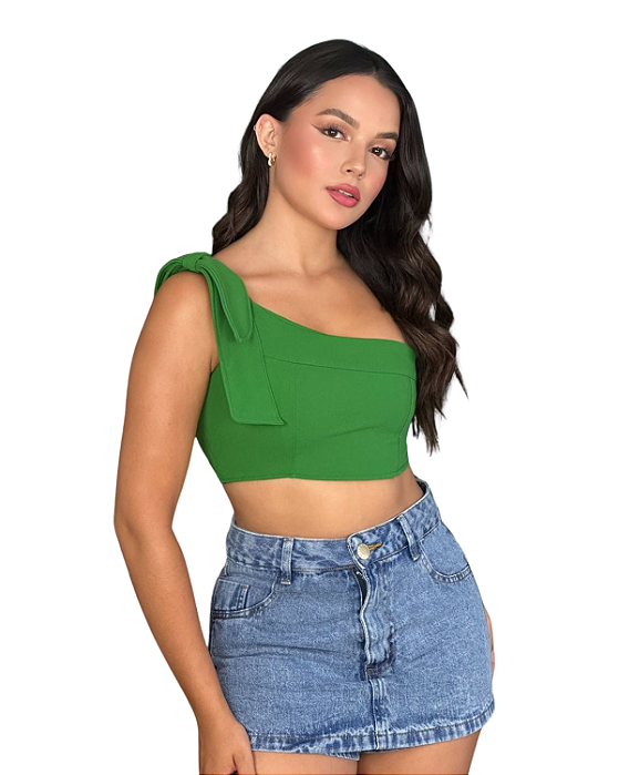 Cropped Com Detalhe De Laço No Ombro