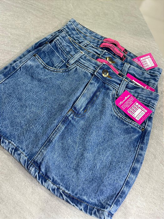 Saia Jeans Marmorizada Cintura Alta Com Barra  | Curta | 100% algodão - sem elastano