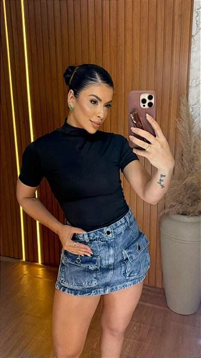 Body Feminino no Poliamida com Manguinha e Gola Alta Tamanho Único (36 ao 44)