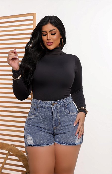 Body Feminino Poliamida com Manga Longa e Gola Alta Tamanho Único (36 ao 46)