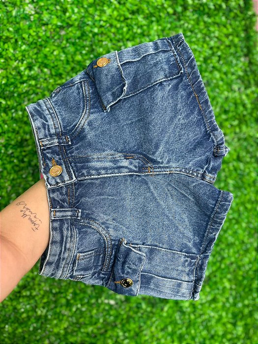 Short Jeans Cargo Feminino Marmorizado com Botões – Cós Alto | 100% Algodão (Sem Elastano)