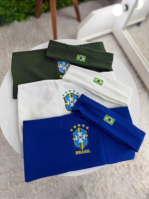 Cropped Scuba Feminino Brasil Com Faixa de Cabelo | Coleção Copa Do Mundo - Tamanho Único
