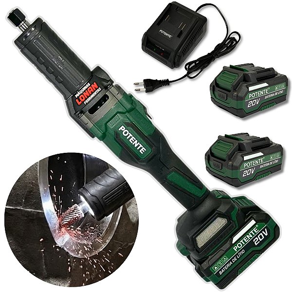 RETIFICA A BATERIA 20V POTENTE  C/ PINÇA 6MM BRUSHESS 4000mA