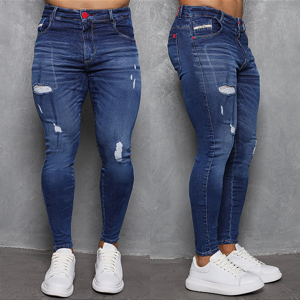 Calça Jeans Azul Escuro Devorê