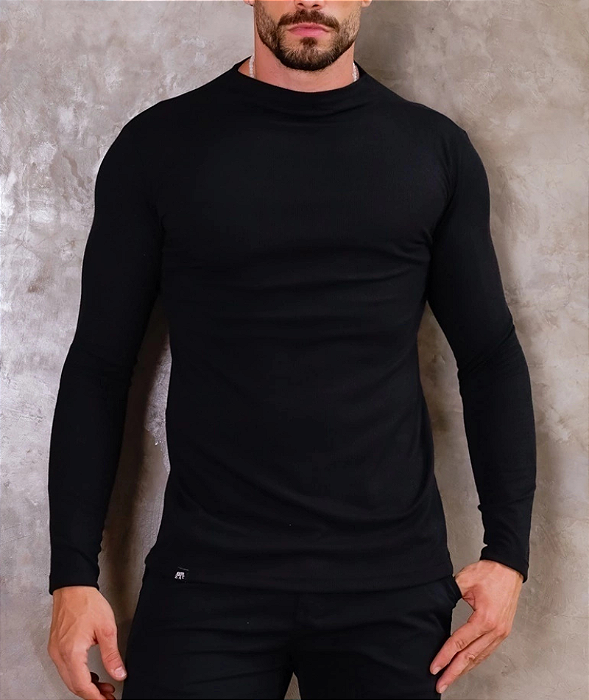 Blusa Gola Canelada Preta