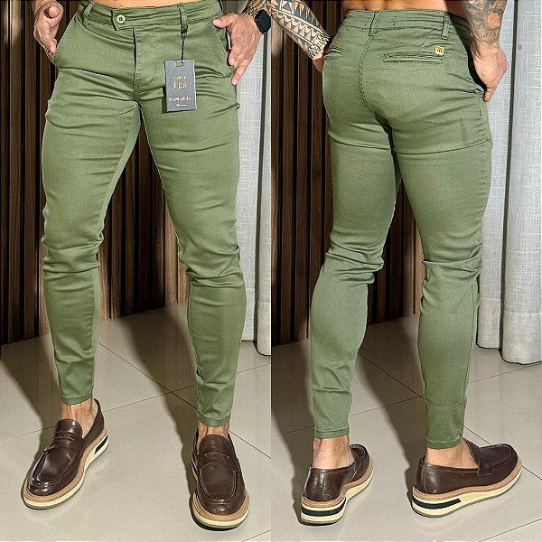 Calça Alfaiataria Cós Italiano Verde Militar Claro
