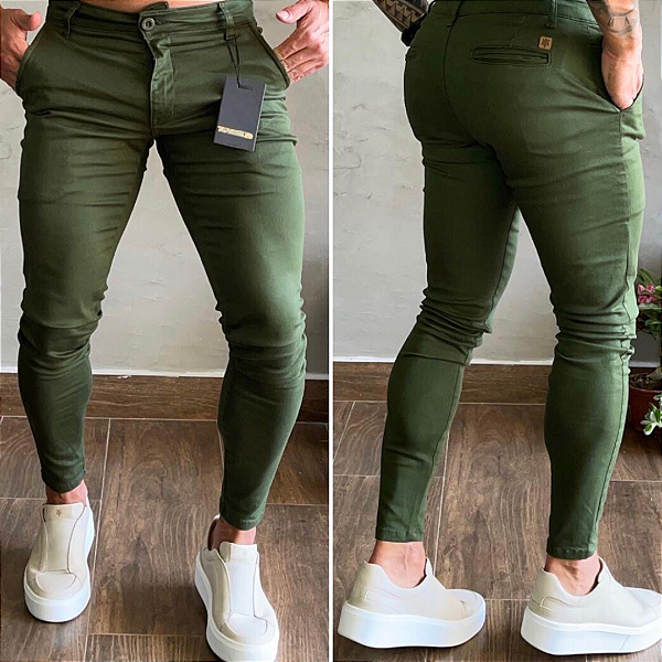 kit 3 Calça Alfaiataria Skinny Verde , Azul, khaki
