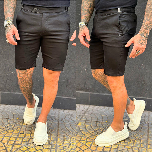 Bermuda Alfaiataria com Regulagem Lateral Preta