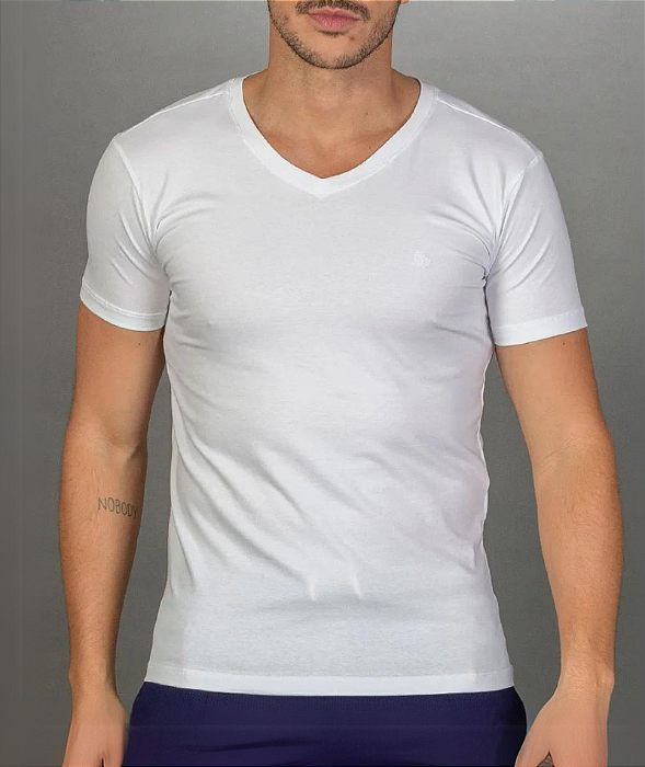 Camiseta Gola V branca  Algodão Egípsio