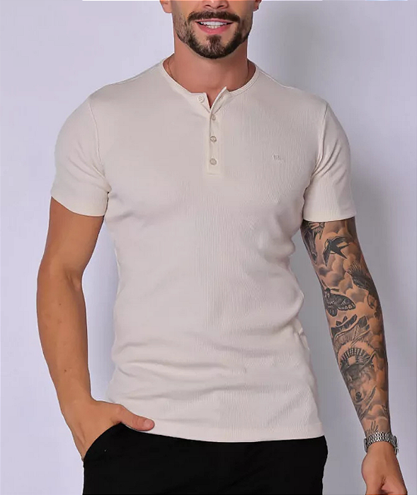 Camiseta Henley  Bege