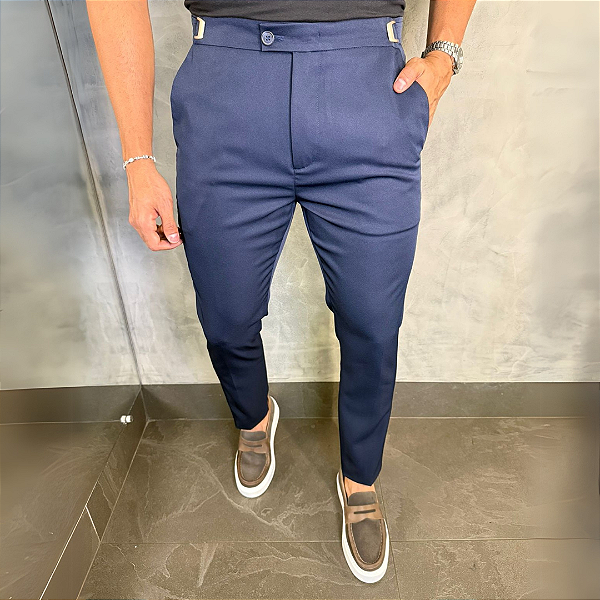 Calça Alfaiataria Viena com regulagem lateral –  Azul