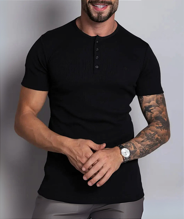 Camiseta Henley  Preto