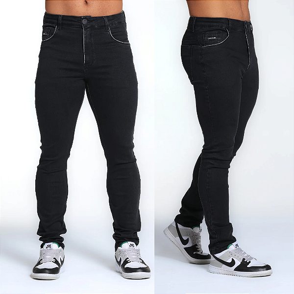 Calça Jeans SLIM Com Bipolimento Preto