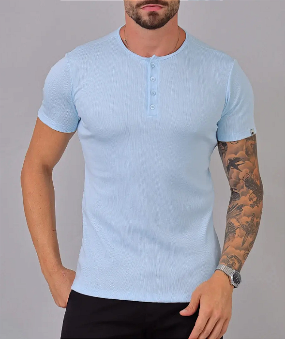 Camiseta Henley Azul Claro