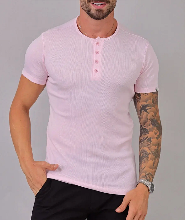 Camiseta Henley Rosa