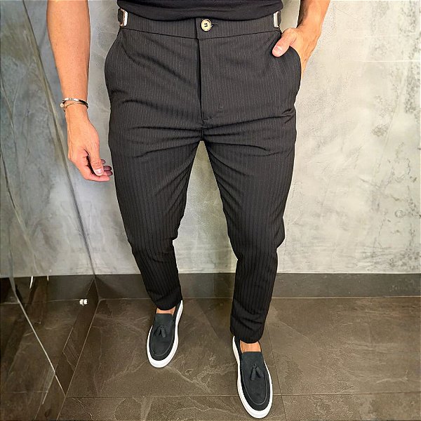 Calça Alfaiataria Risca de Giz Évora com ajuste Preto