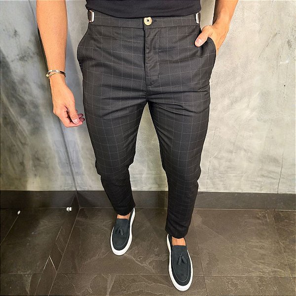 Calça Alfaiataria Príncipe de Gales com ajuste Preto