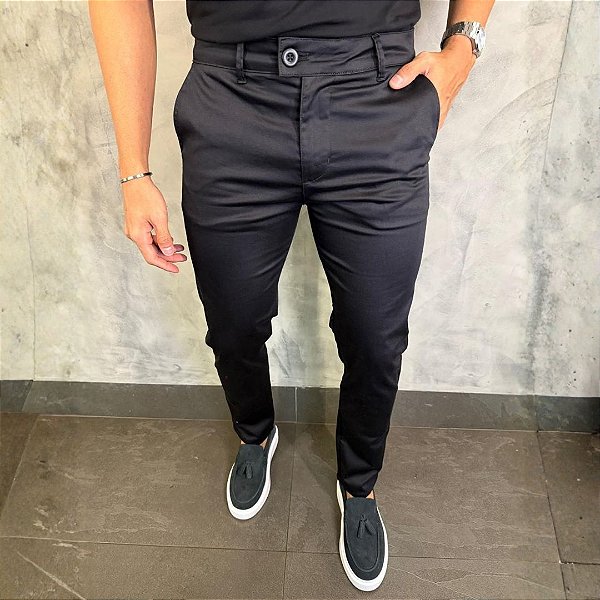 Calça Alfaiataria Sarja Acetinada Slim – Preto