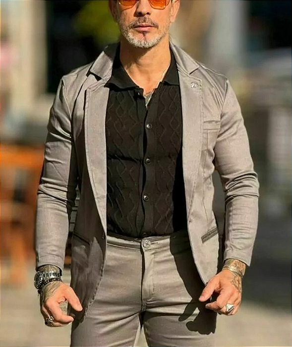 Blazer Premium Elastano Slim Fit Esport Fino Cinza