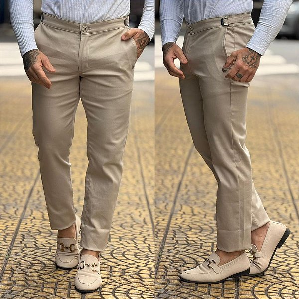 Calça alfaiataria Relax com Ajuste Lateral Bege
