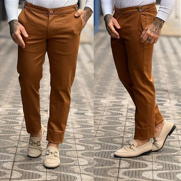 Calça alfaiataria Relax com Ajuste Lateral Caramelo