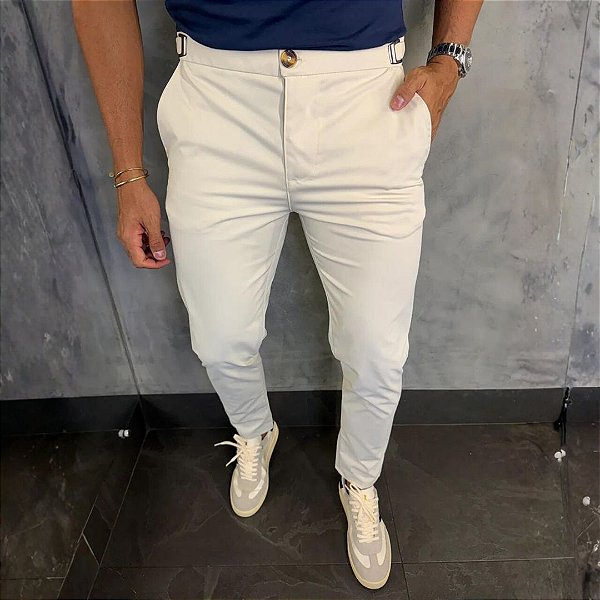 Calça Alfaiataria Mônaco com regulagem lateral – Areia