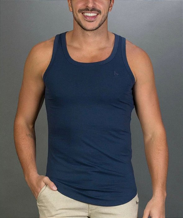 Regata Slim Algodão Egípcio Azul Marinho