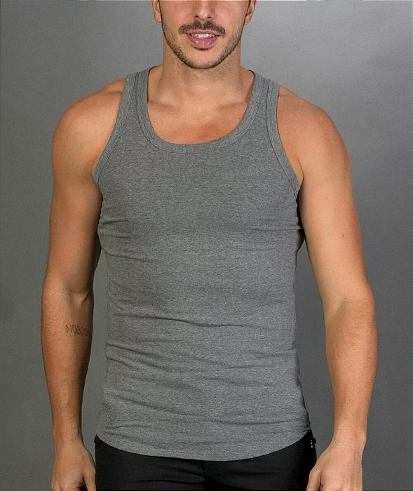 Regata Slim Algodão Egípcio Mescla Cinza