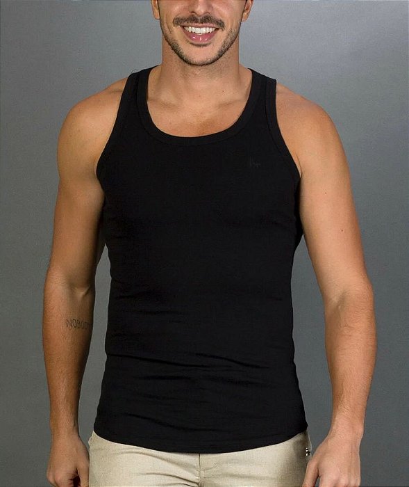 Regata Slim Algodão Egípcio Preto